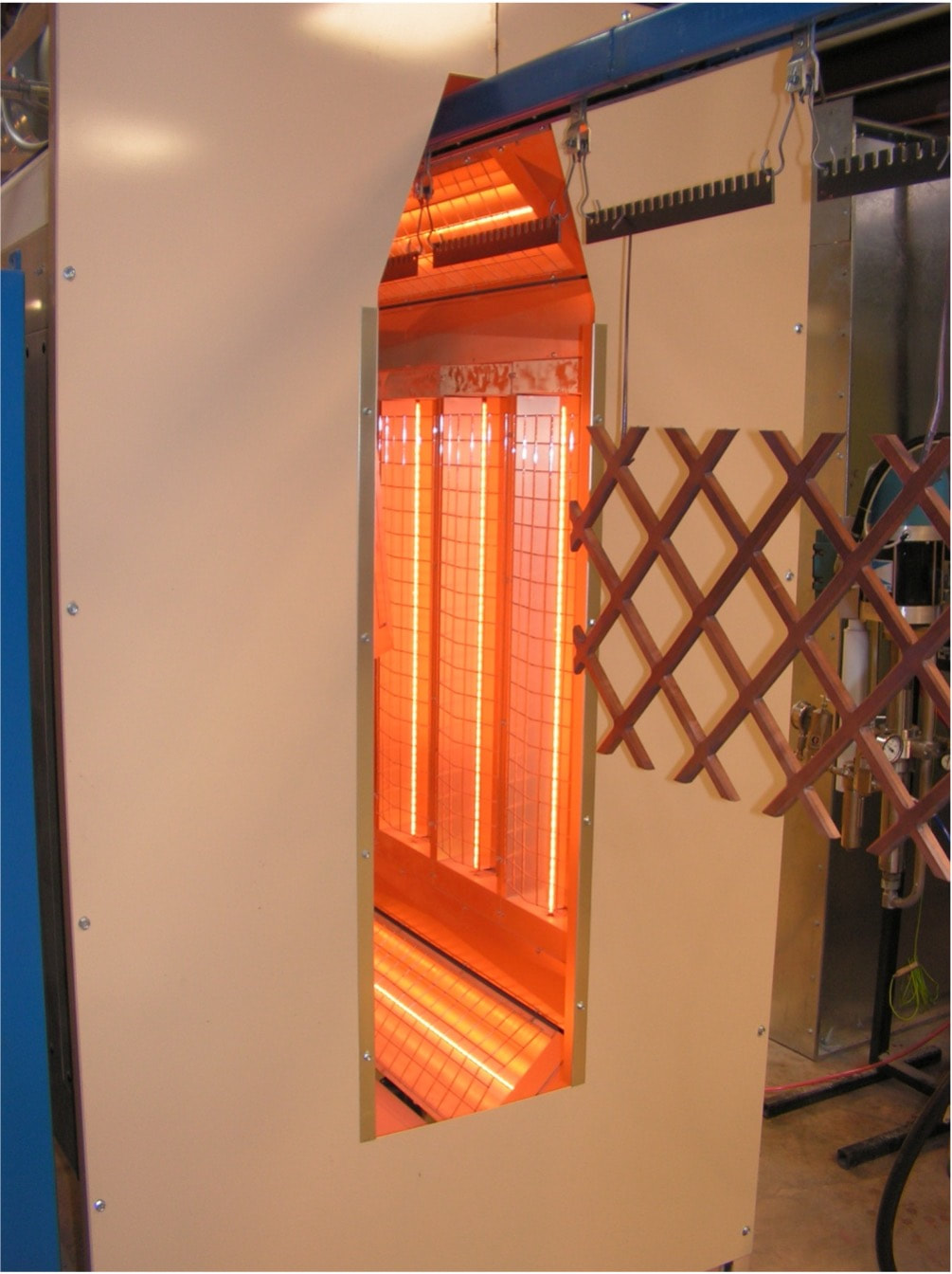 Wood product entering into an infrared Finishing System