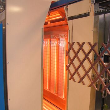Infrared oven system curing wood